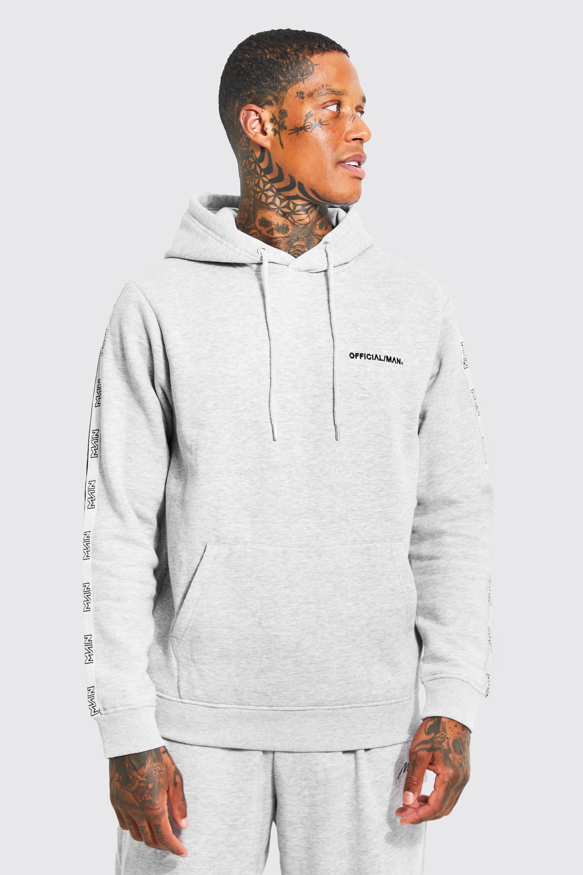 Mens Grey Official Man Tape Hoodie, Grey